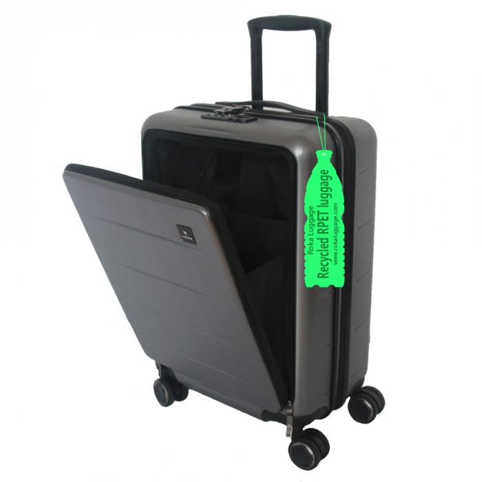 Roka ECO-friendly Recycled rPET cabin luggage with front pocket