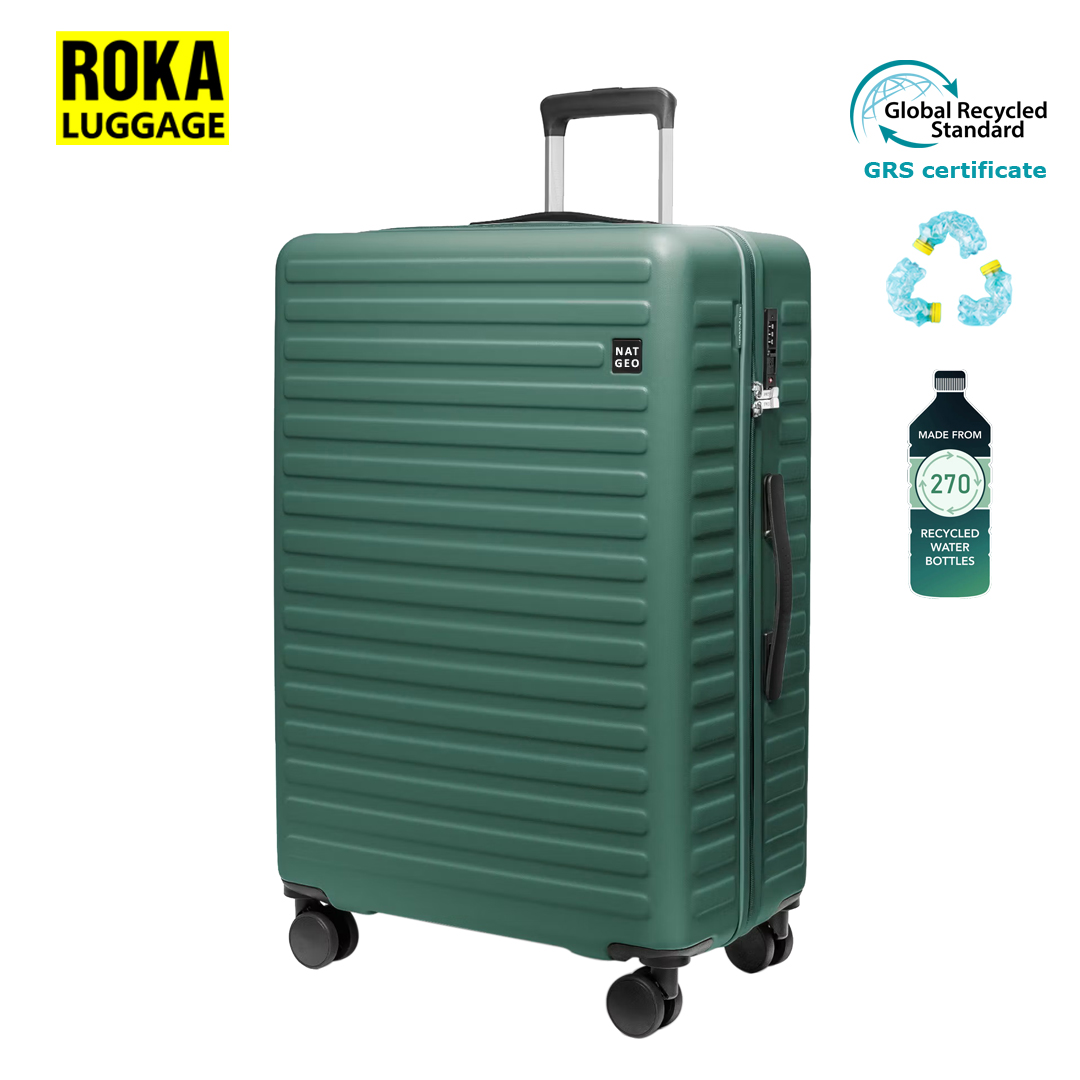 Roka GRS certified recycled sustainable suitcase supplier,ROKA sustainable rPET luggage,the newest sustainable rPET luggage,Roka sustainable rPET suitcase,the newest sustainable rPET suitcase,sustainable rPET luggage factory