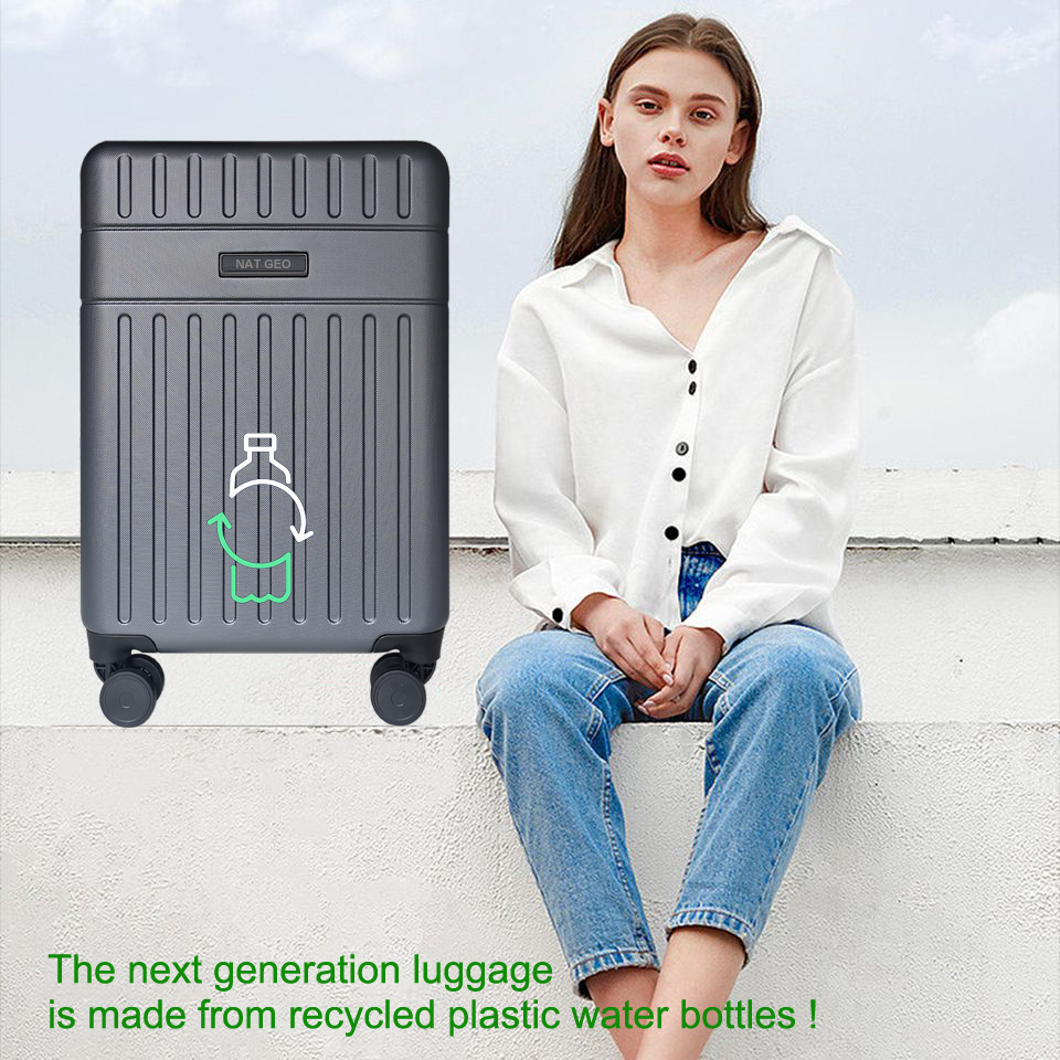 RPET Carry-on Luggage Eco-friendly,RPET Cabin Trolley Suitcases,GRS Certified Recycled Plastic Bottles